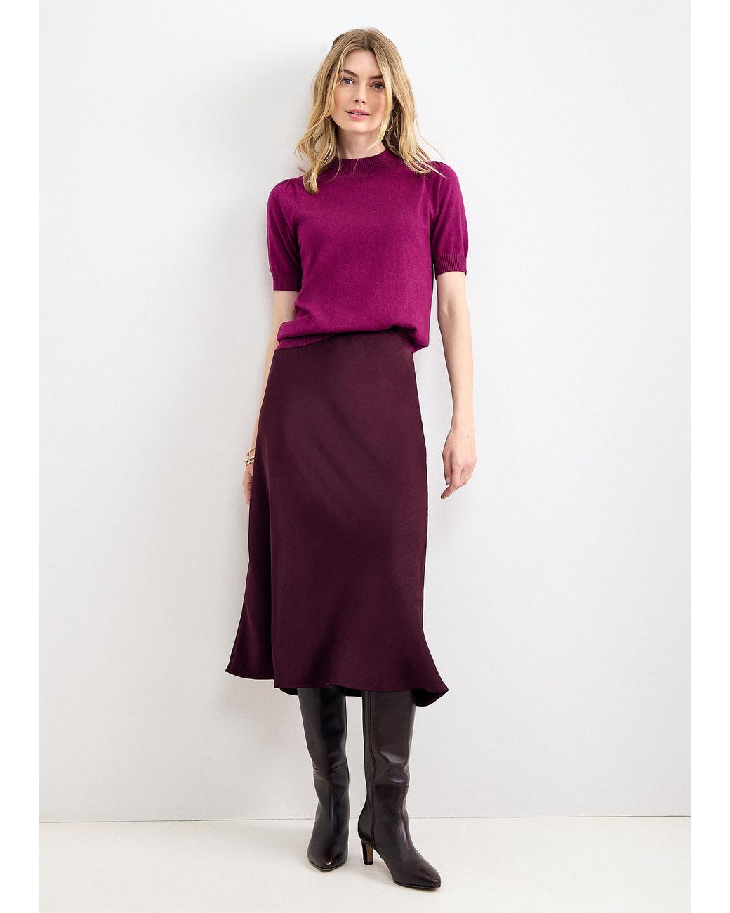 Phase Eight Purple Charmaine Funnel Neck Puff Sleeve Jumper