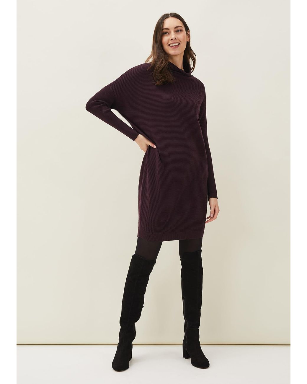 Phase Eight Purple Jocelin Roll Neck Knit Dress