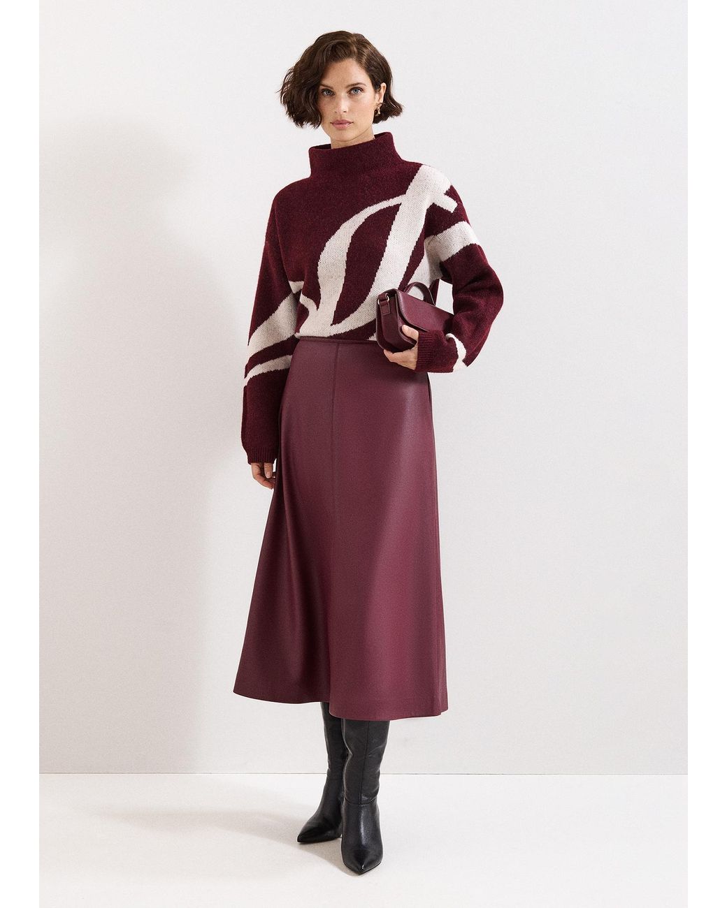 Phase Eight Red Antoinette Pu Midi Skirt