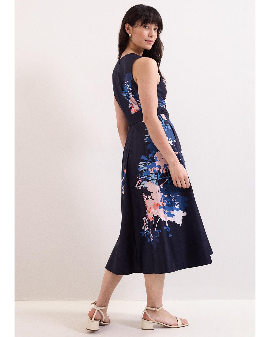Phase Eight Blue Natalya Sleeveless Cotton Floral Midi Dress