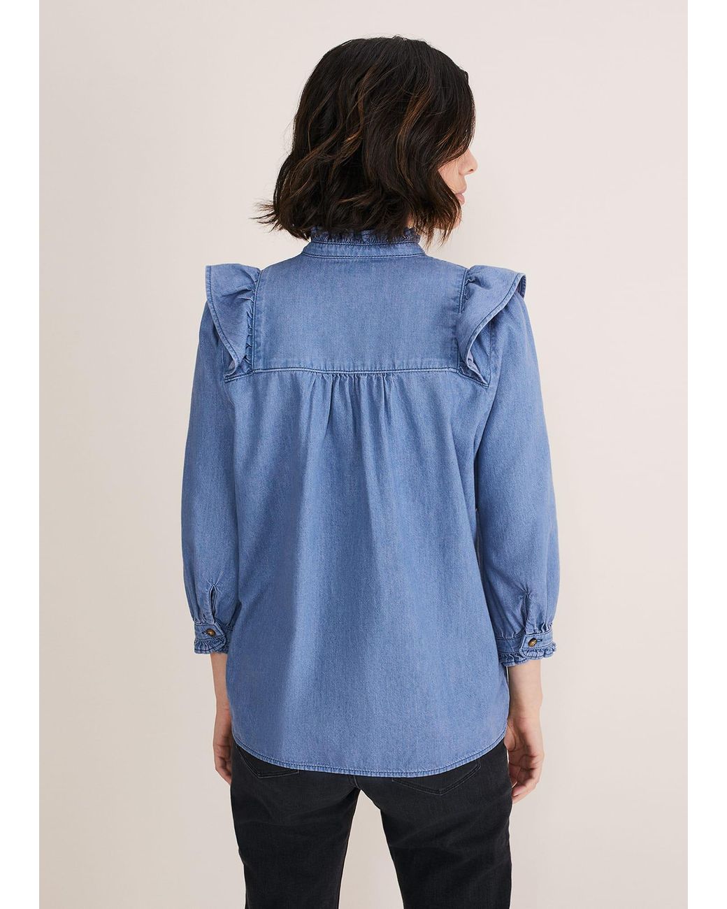 Phase Eight Blue Maryam Ruffle Front Blouse