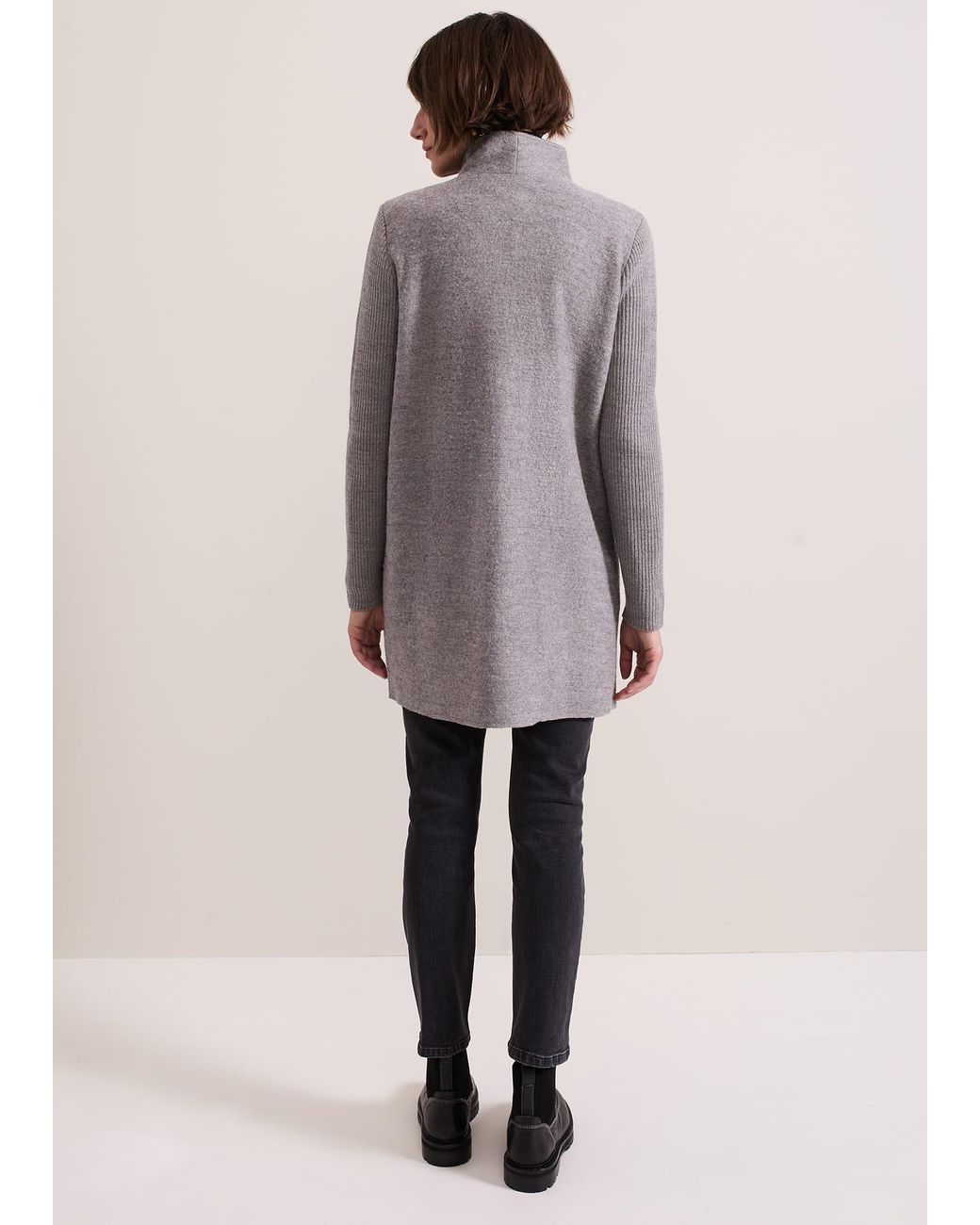 Phase Eight Gray Byanca Zip Knit Coat