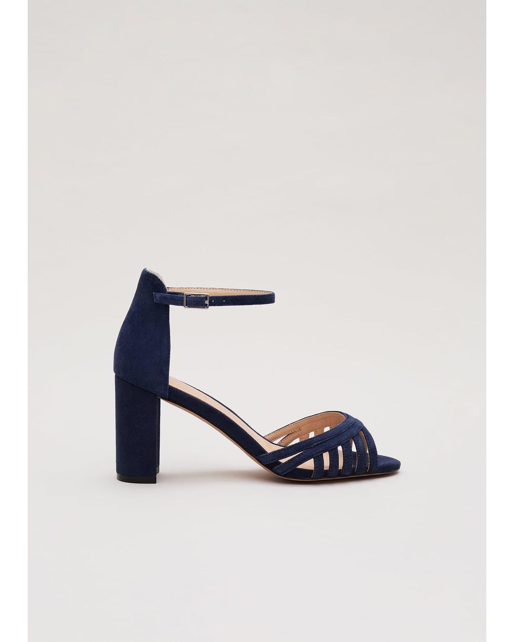 Phase Eight Blue Suede Strappy Block Heel Sandal
