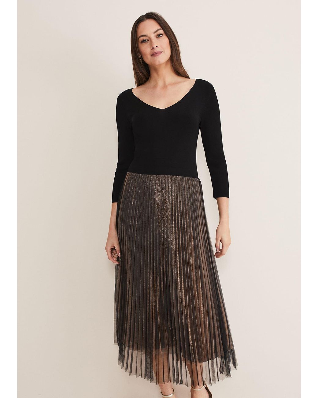 Phase Eight Metallic Rayen Pleated Mesh Skirt Dress