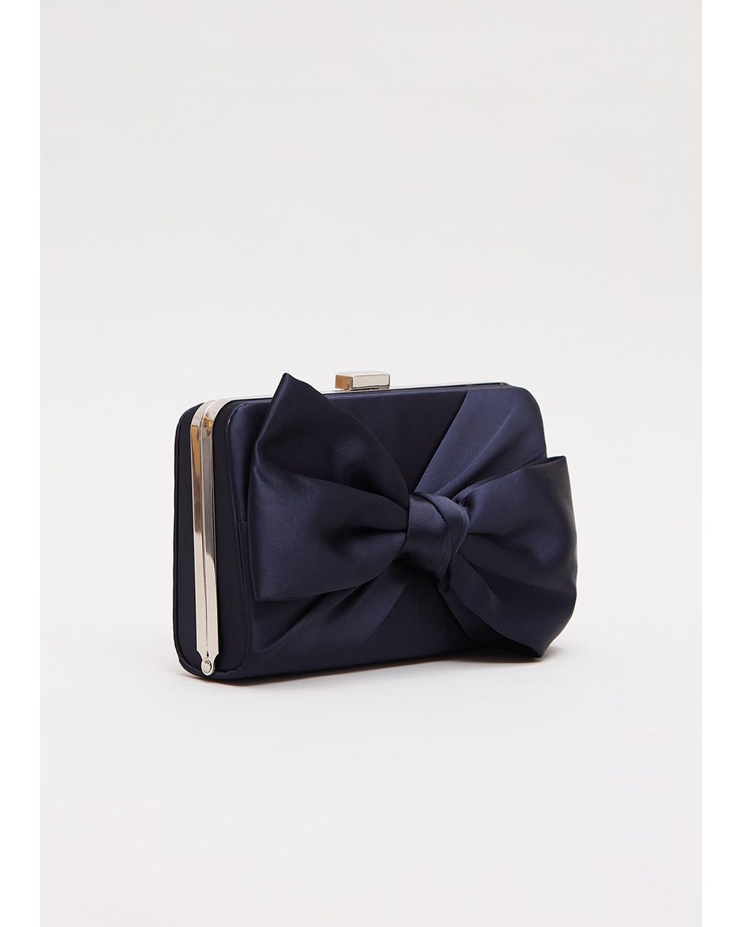 Phase Eight Blue Satin Knot Front Box Clutch Bag