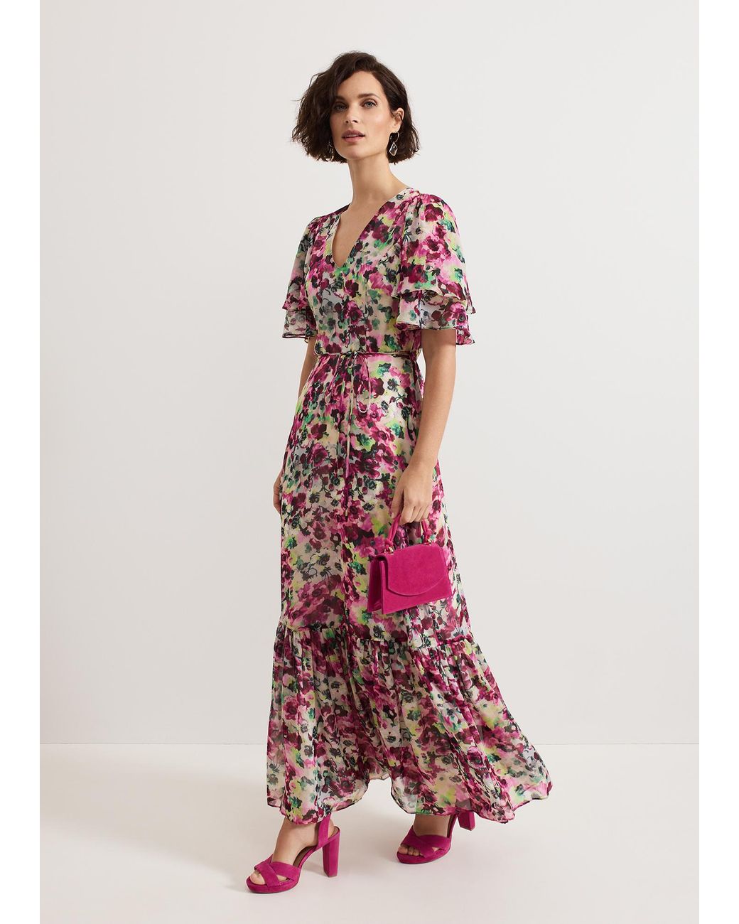Phase Eight White Floral Ruffle Maxi Dress