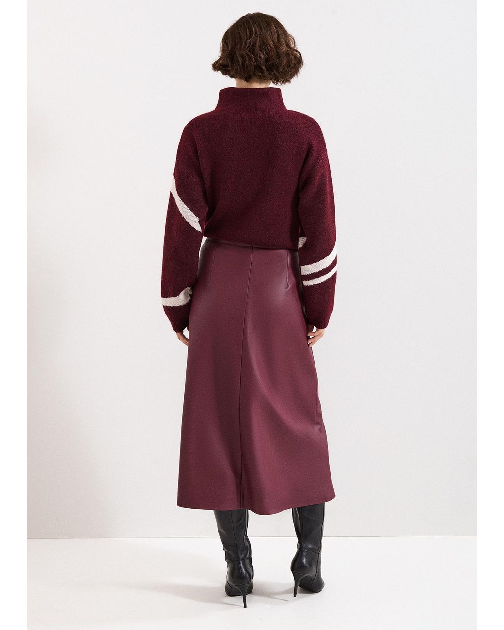 Phase Eight Red Antoinette Pu Midi Skirt