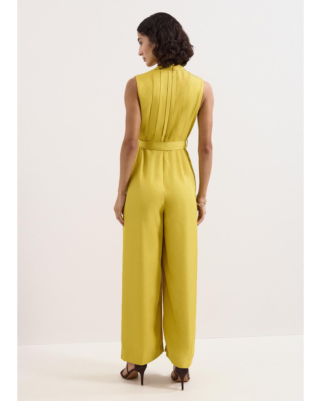 Phase Eight Yellow Taylor Sleeveless Satin Wide Leg Jumpsuit