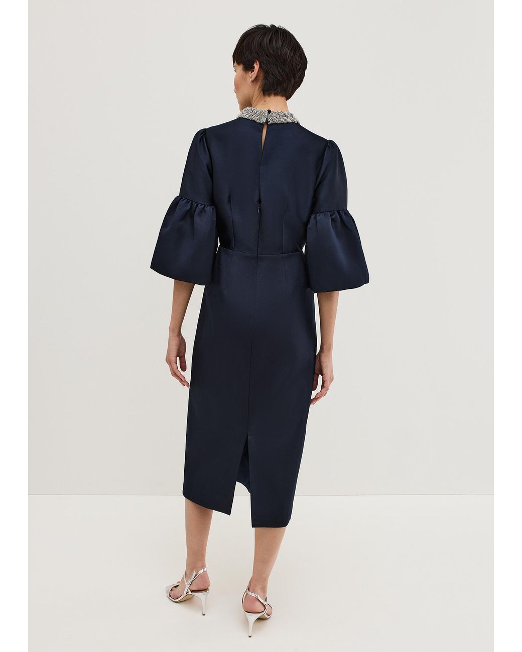 Phase Eight Blue Audrey Jewelled Neck Midi Dress