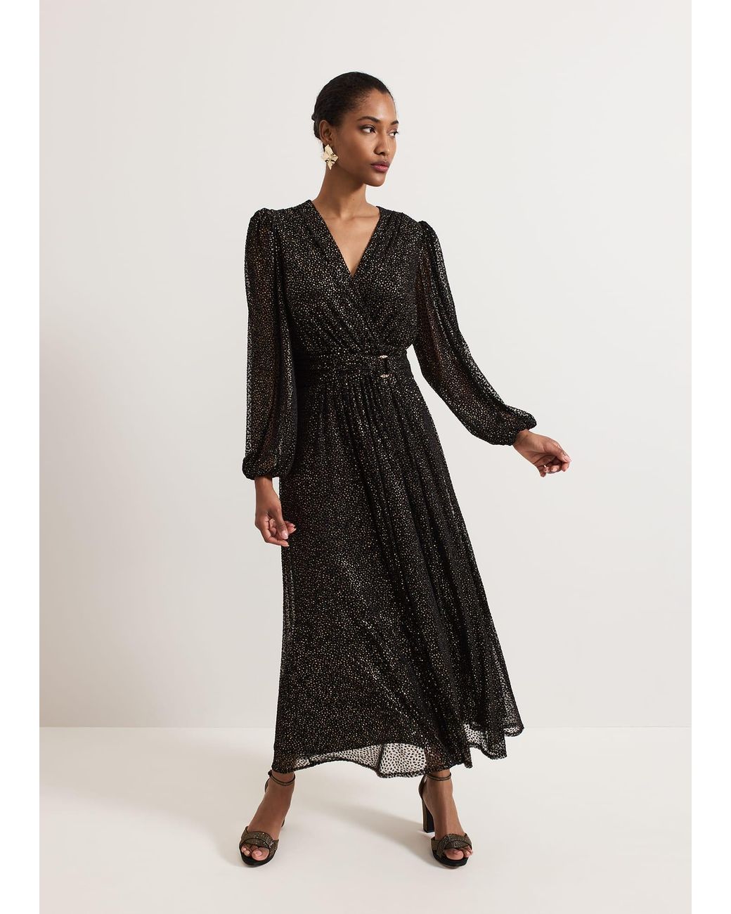 Phase Eight Black Emre Shimmer Burnout Midi Dress