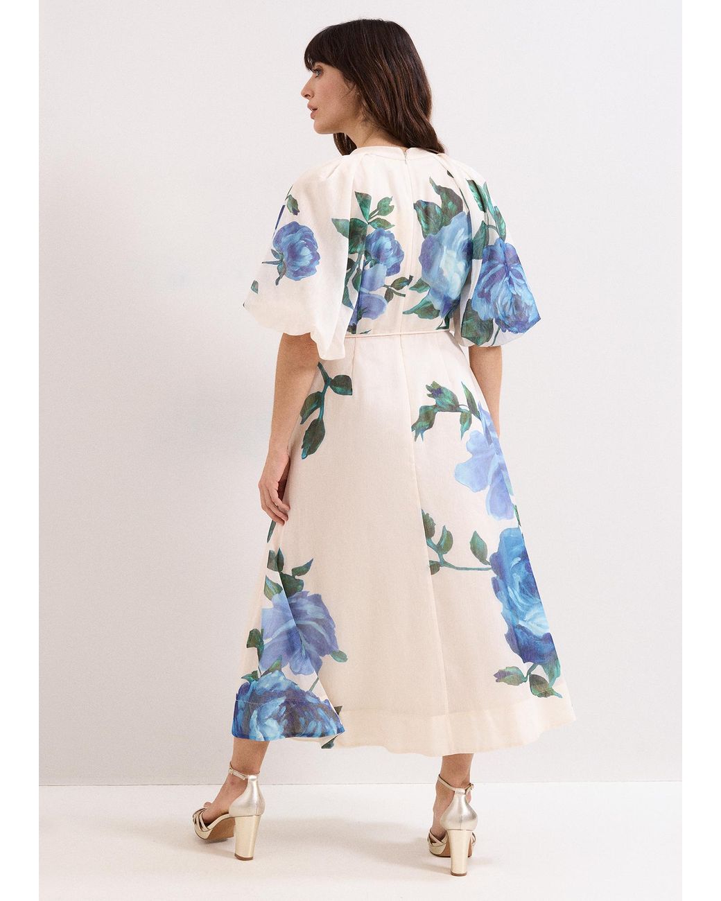 Phase Eight White Adeline Floral Linen Blend Midi Dress