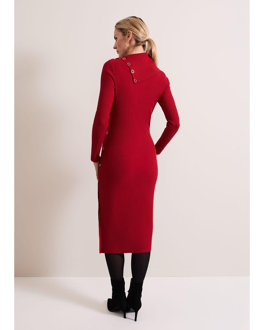 Phase Eight Red Willow Popper Column Midi Dress