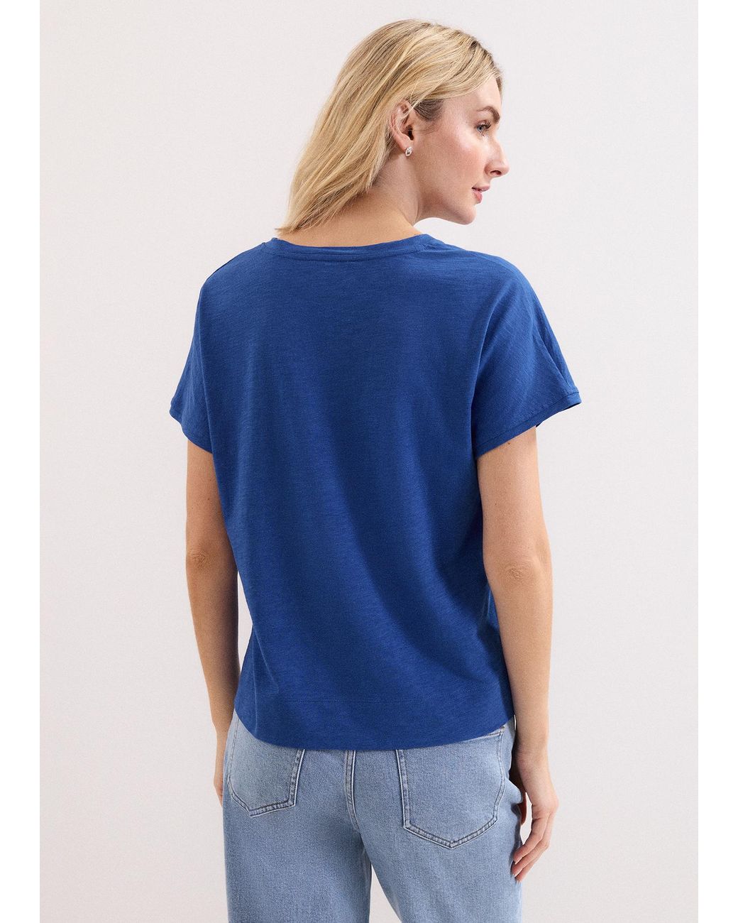 Phase Eight Blue Saphiya Cotton Slub V Neck T-Shirt