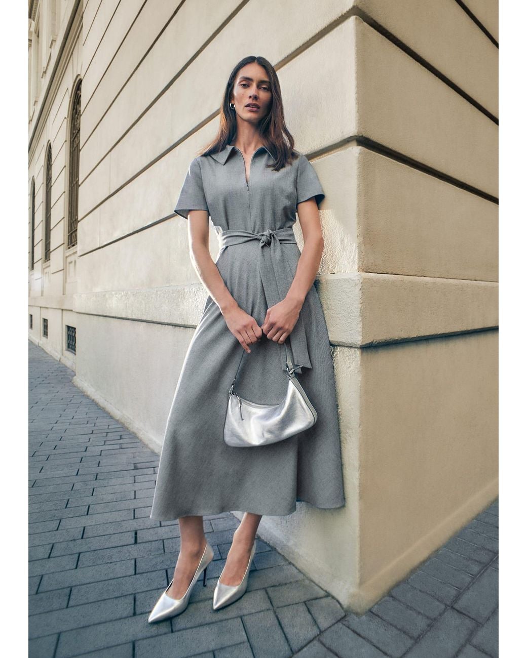 Phase Eight Gray Silvia Tonic Midi Shirt Dress