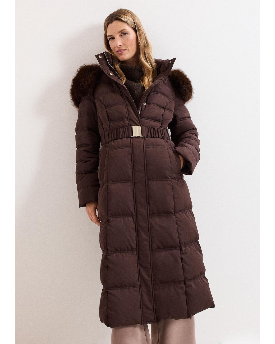 Phase Eight Natural Dixie Long Fur Hood Puffer Coat