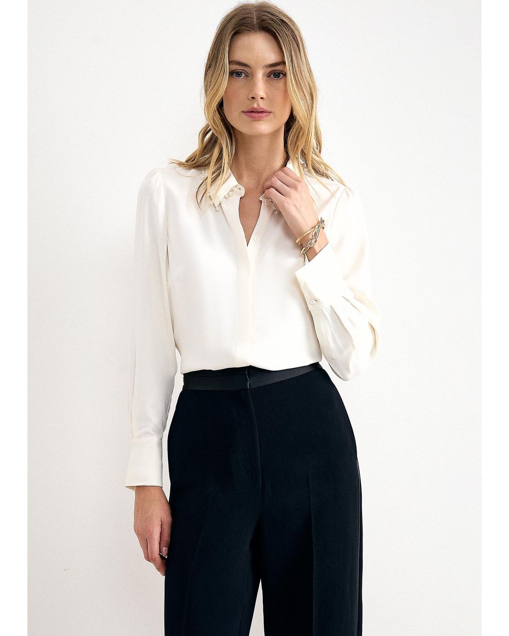 Phase Eight White Maisie Pearl Collar Long Sleeve Shirt