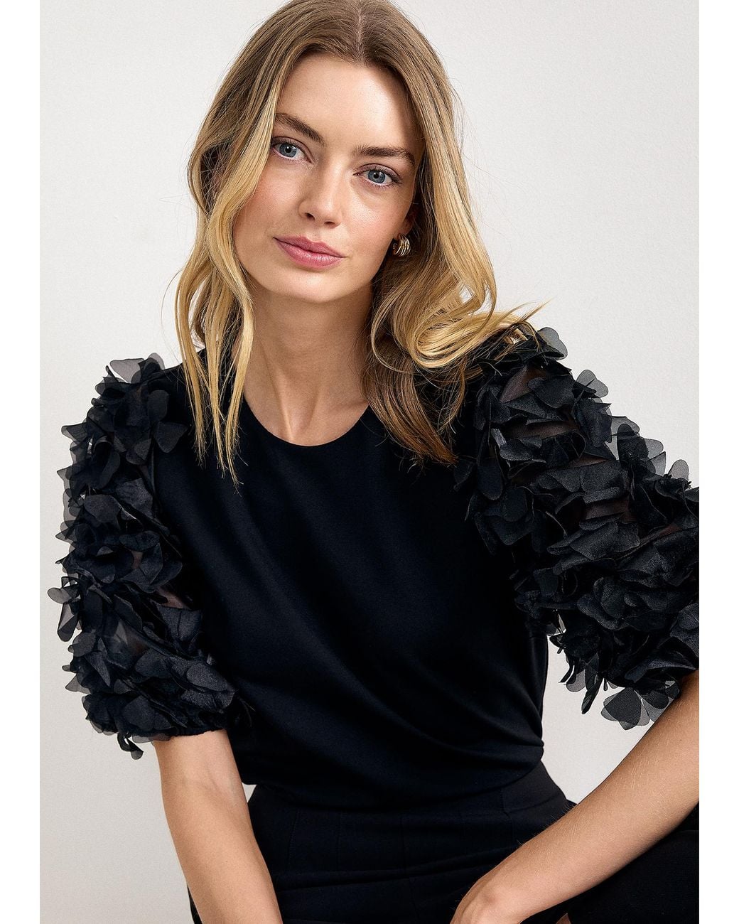 Phase Eight Black Aida Ponte Woven Sleeve Top