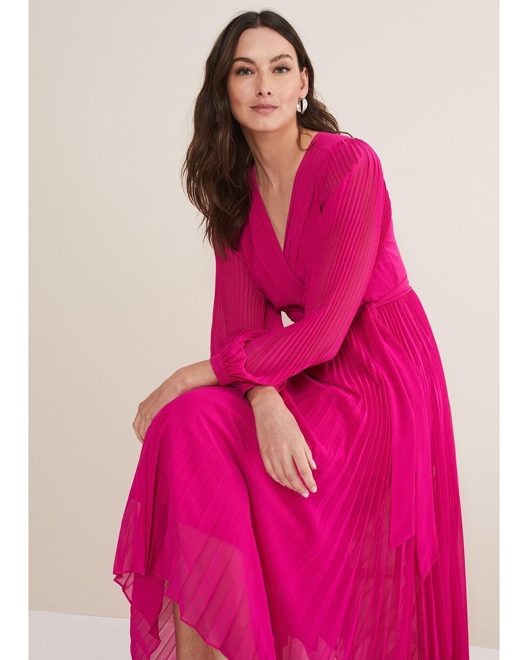 Phase Eight Pink Petra Wrap Pleated Midi Dress