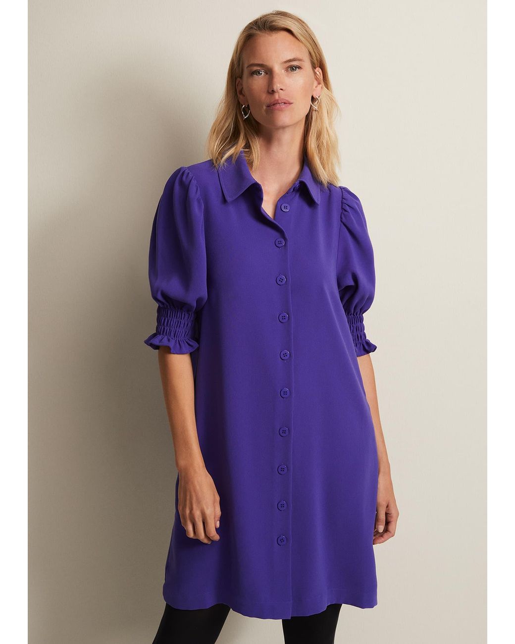 Phase Eight Purple Candice Button Mini Dress