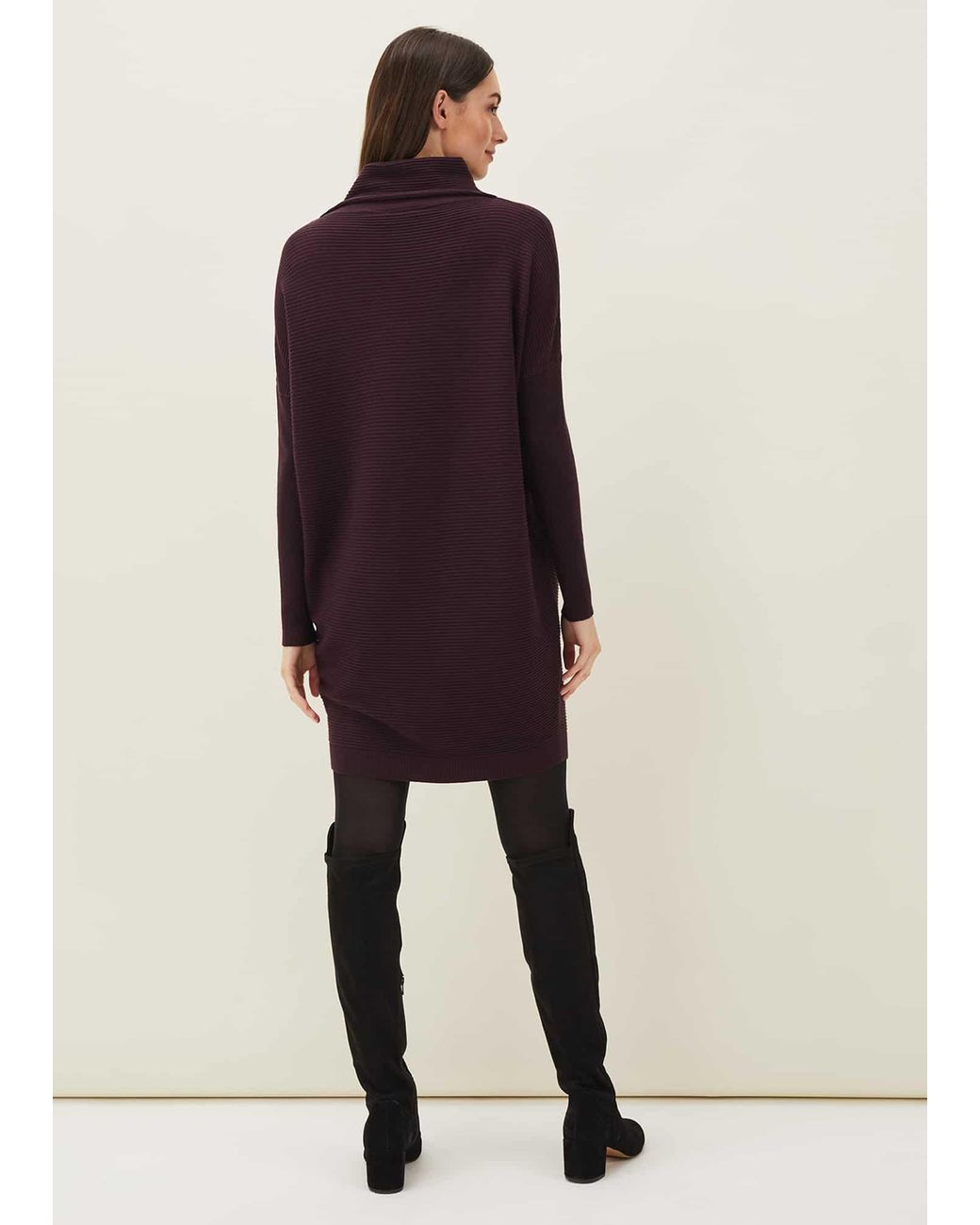 Phase Eight Purple Jocelin Roll Neck Knit Dress