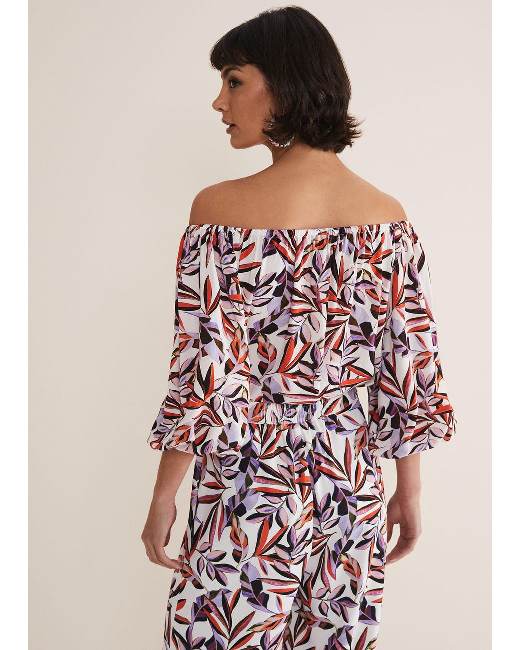 Phase Eight Multicolor Tona Leaf Print Bardot Top