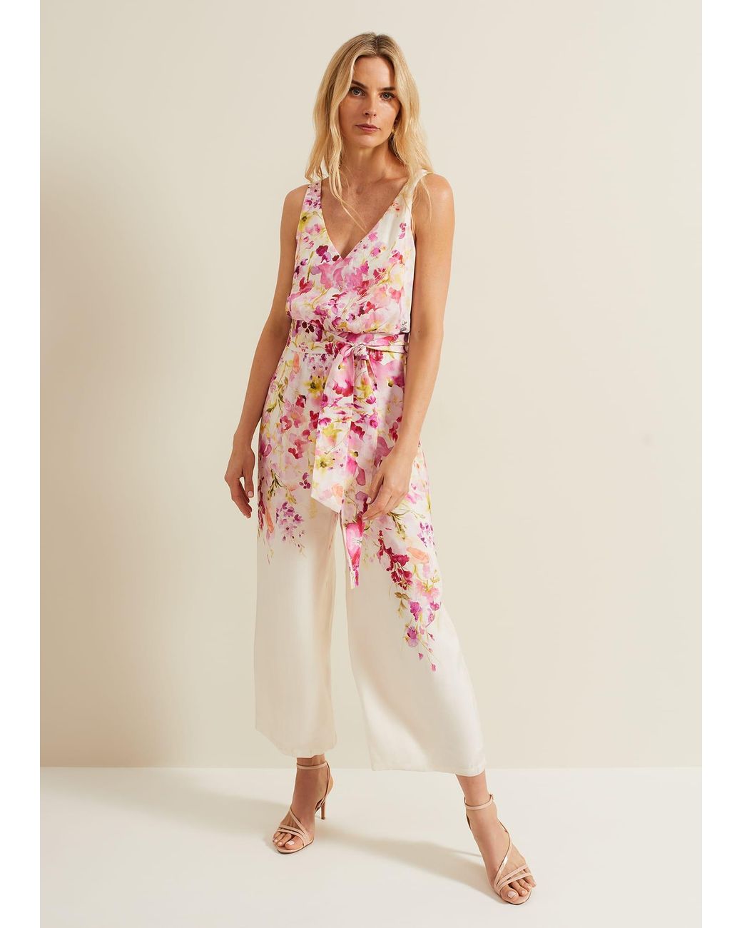 Phase Eight Natural Ethel Floral Wide Leg Jumpsuit