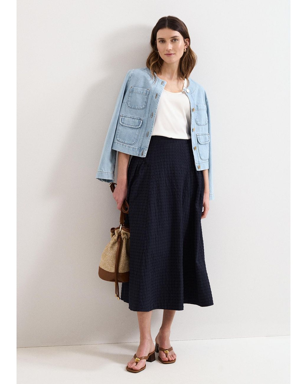 Phase Eight White Carey Check A Line Skirt
