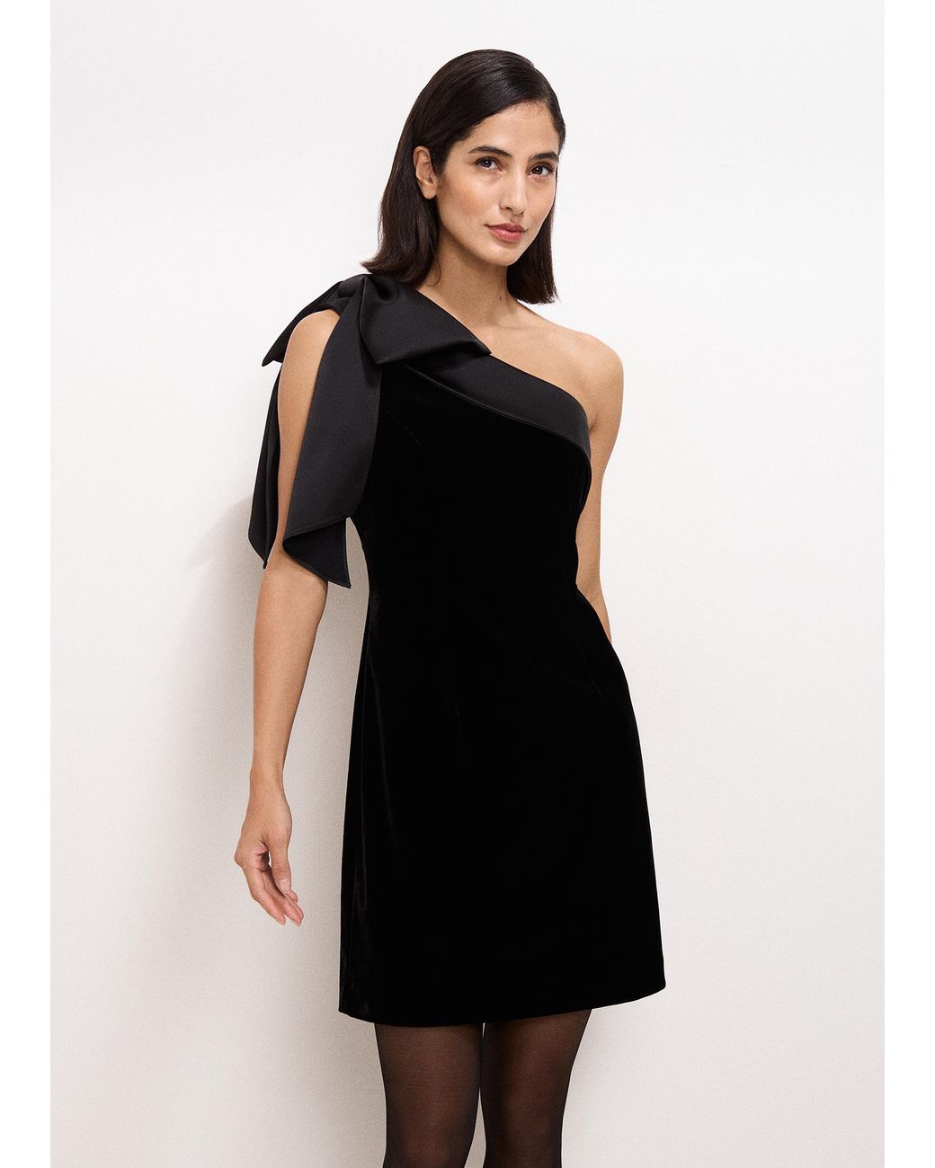 Phase Eight Black Sofia Velvet One Shoulder Dress