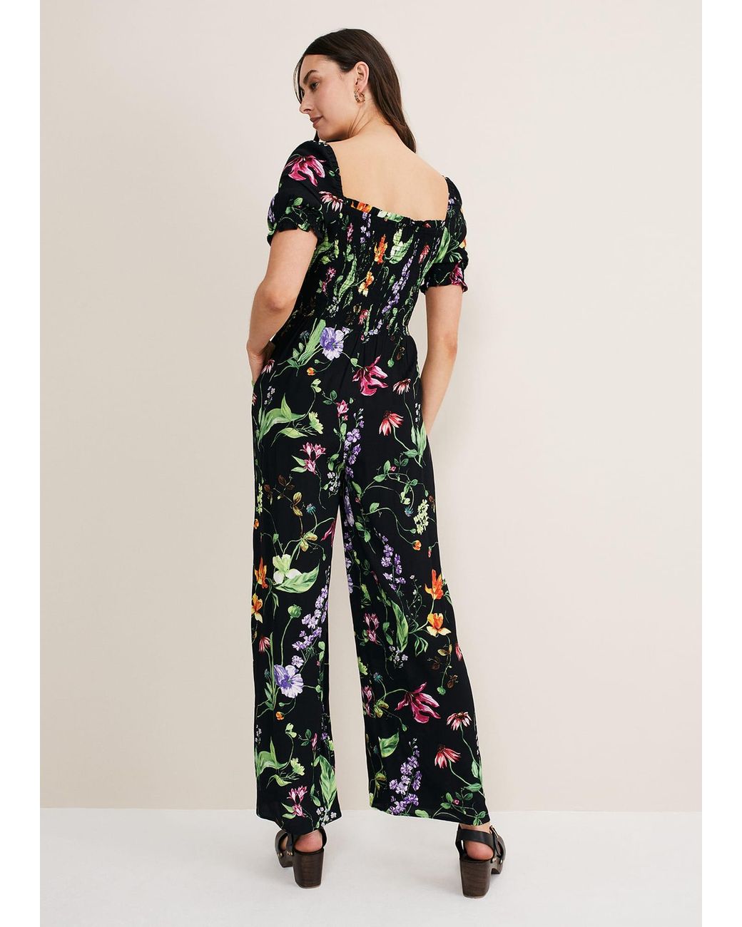 Phase Eight Black Zaylah Floral Shirred Waist Jumpsuit