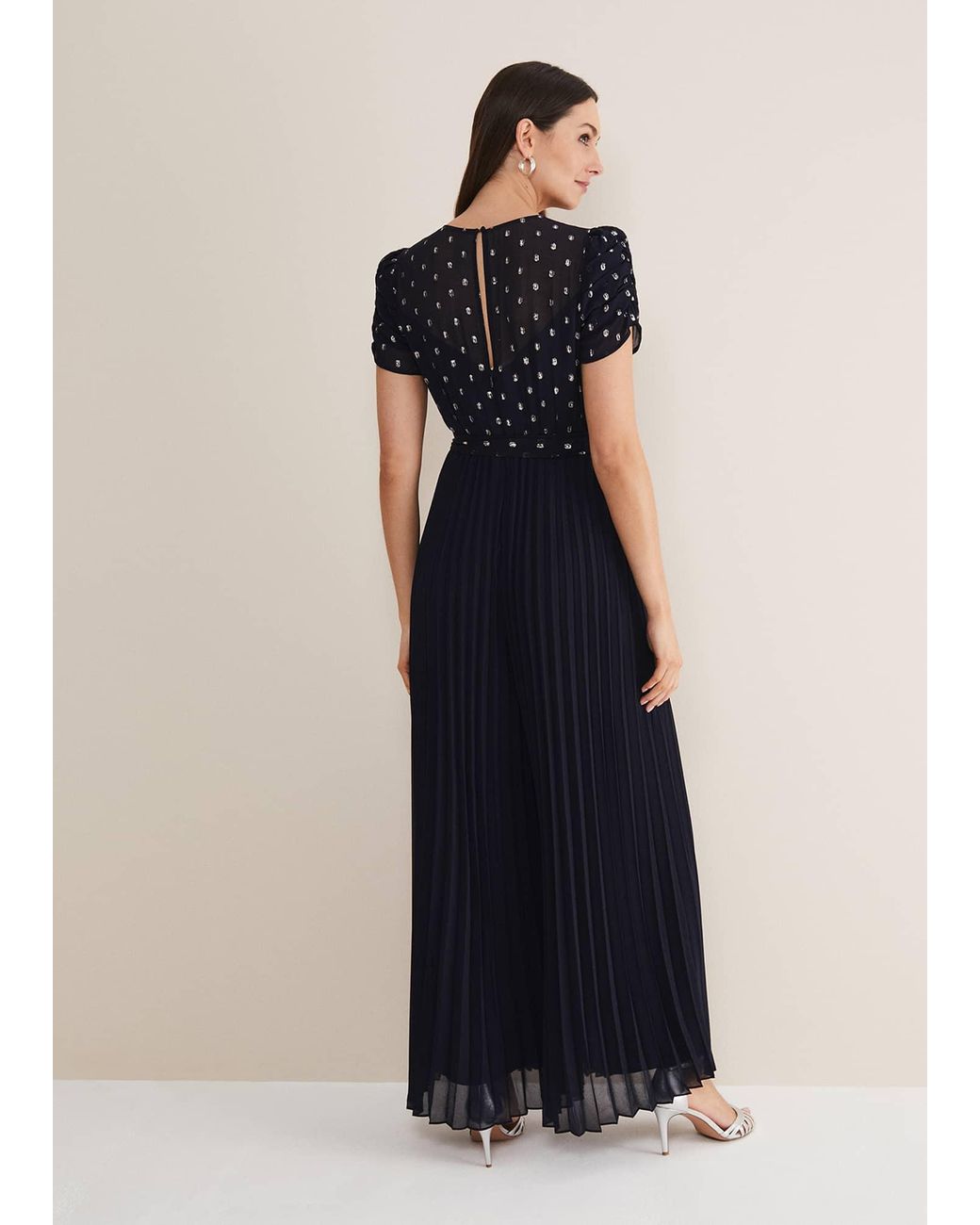 Phase Eight Blue Molli Spot Pleated Jumpsuit