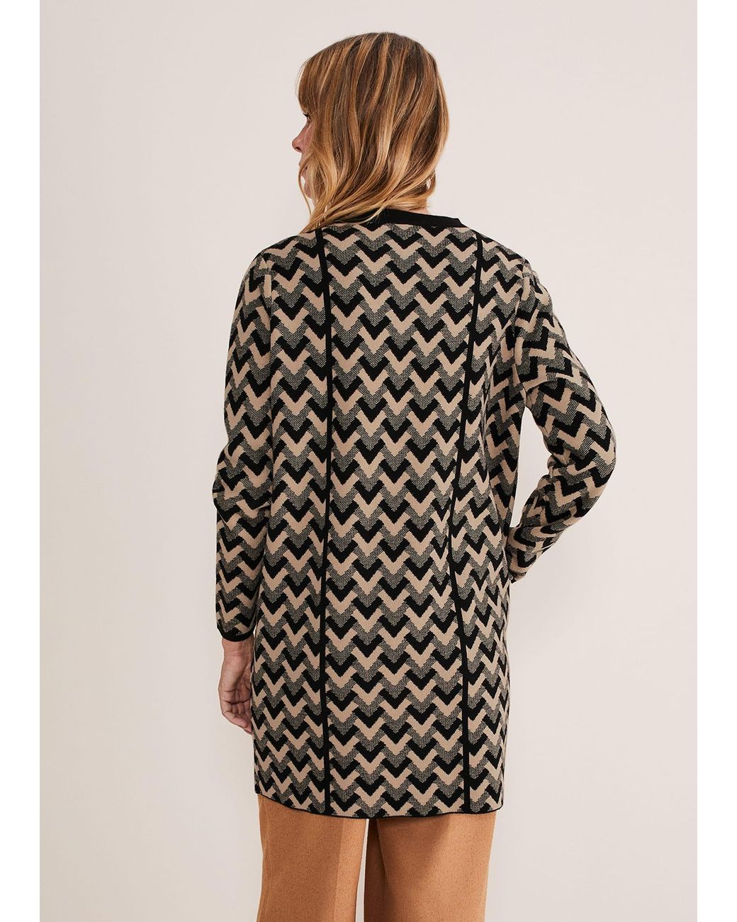 Phase Eight Natural Perrie Geo Jacquard Knit Coat
