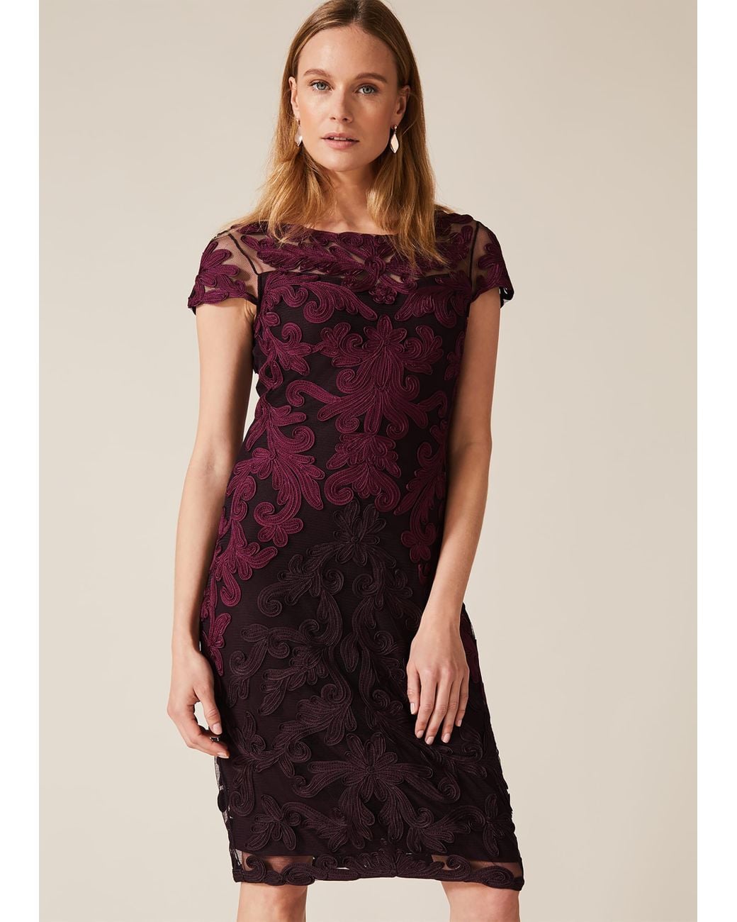Phase Eight Purple Aida Tapework Lace Dress
