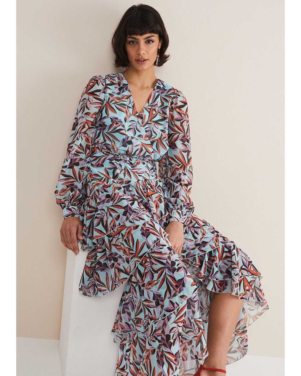 Phase Eight Multicolor Jada Leaf Print Tiered Maxi Dress