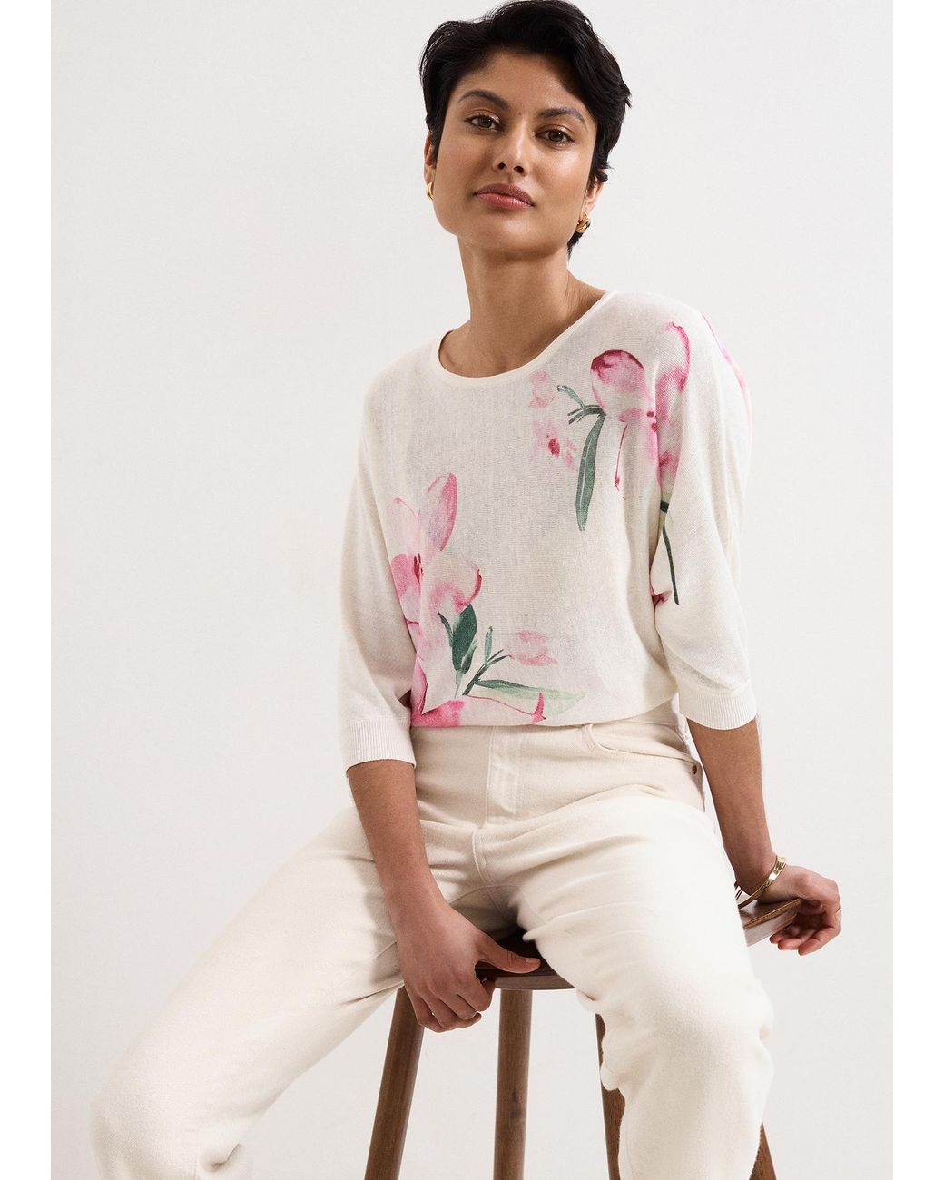 Phase Eight Natural Lorelei Floral Batwing Jumper