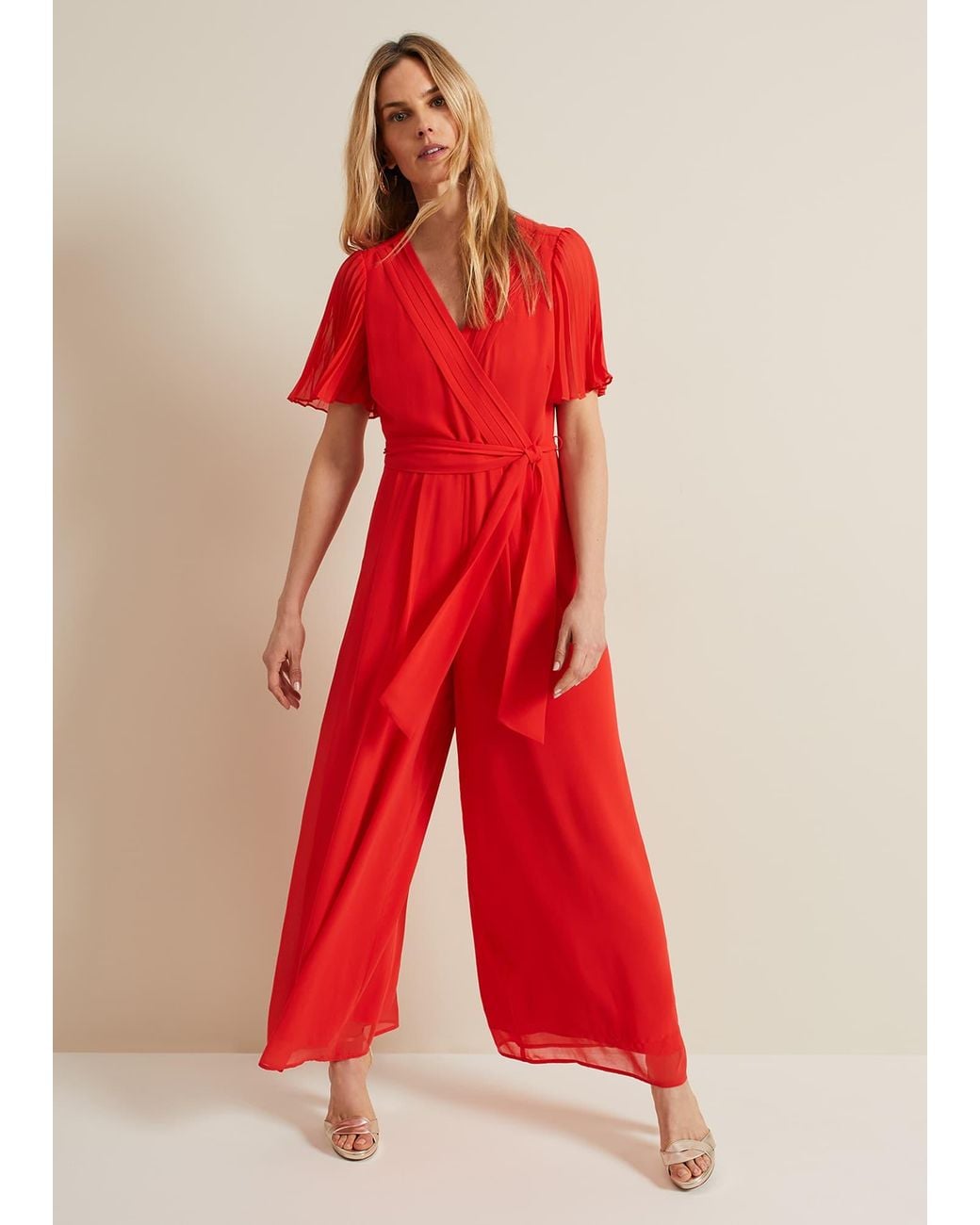 Phase Eight Red Kendall Pleat Jumpsuit