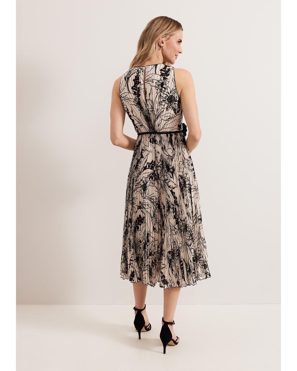 Phase Eight Natural Sandra Printed Pleat Midi Dress