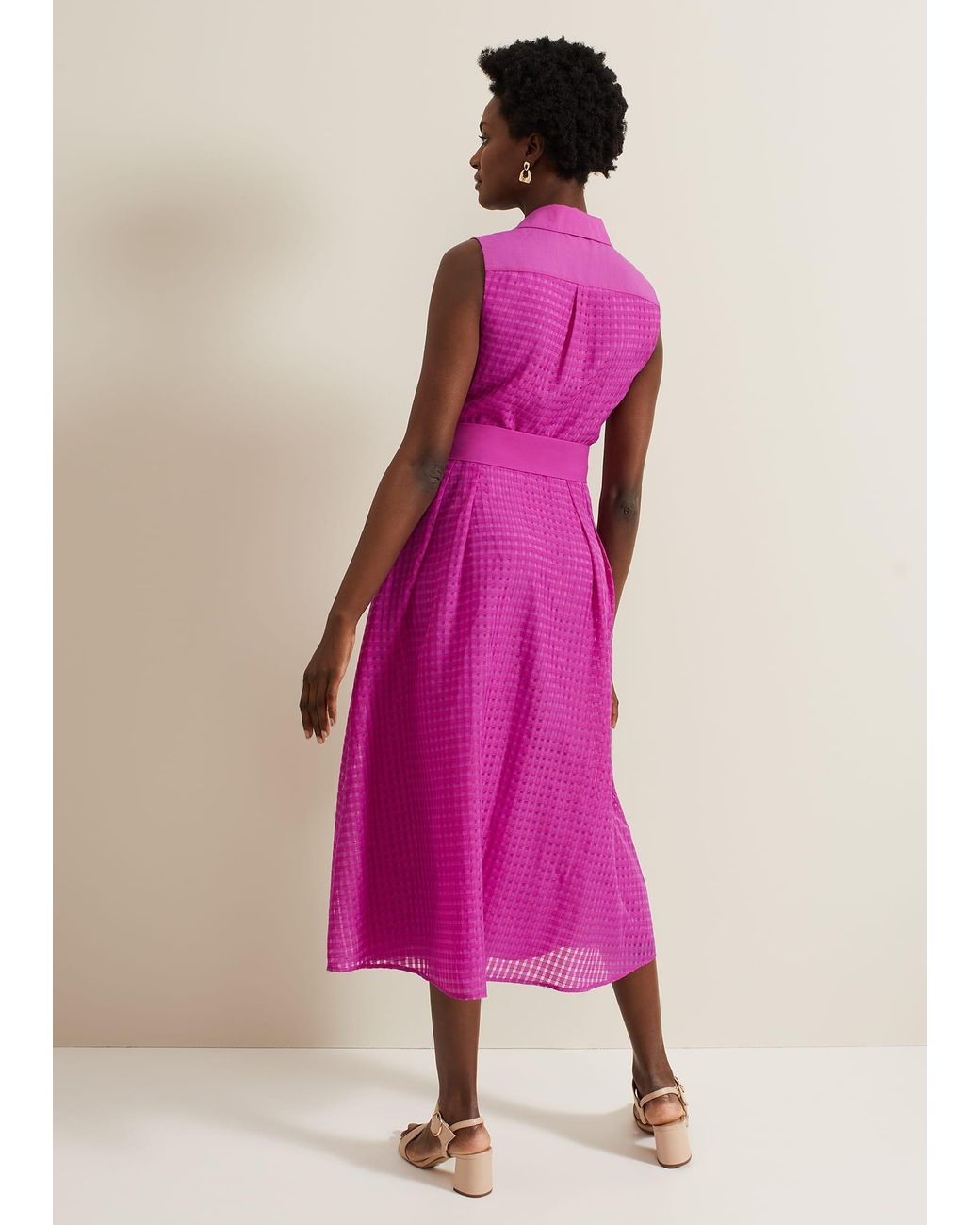 Phase Eight Pink Carey Sleeveless Check Midi Dress