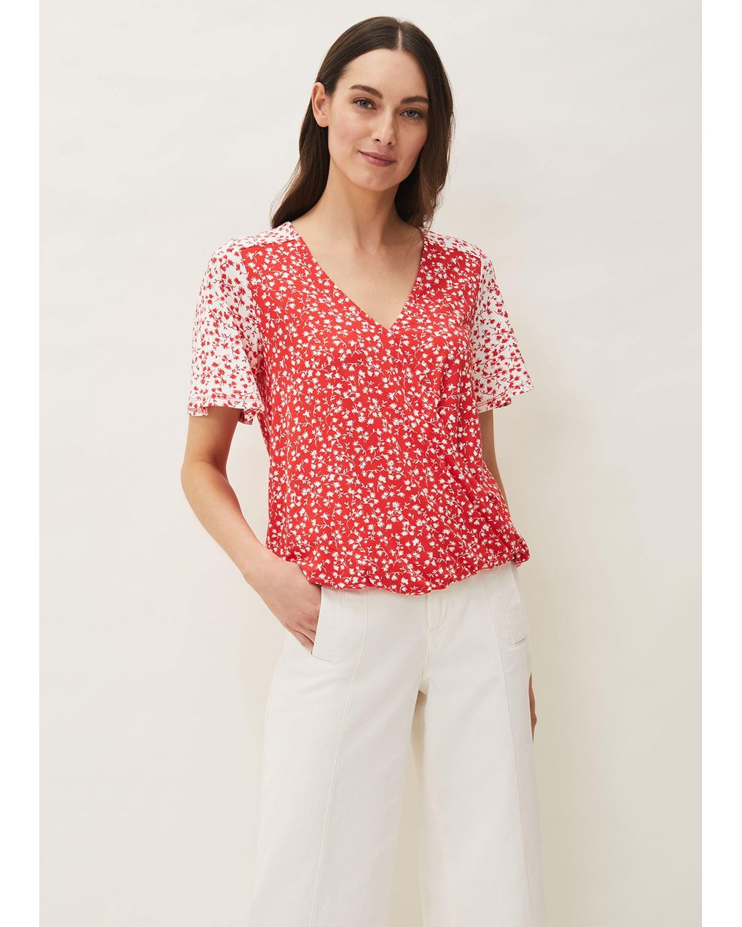 Phase Eight Red Ebony Ditsy Floral Wrap Top