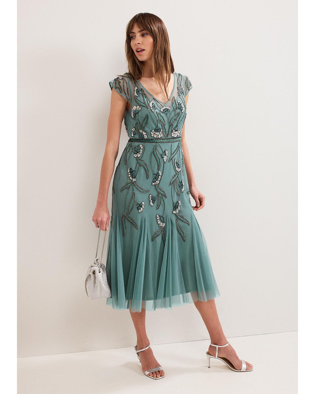 Phase Eight Green Evonne Beaded Midi Dress