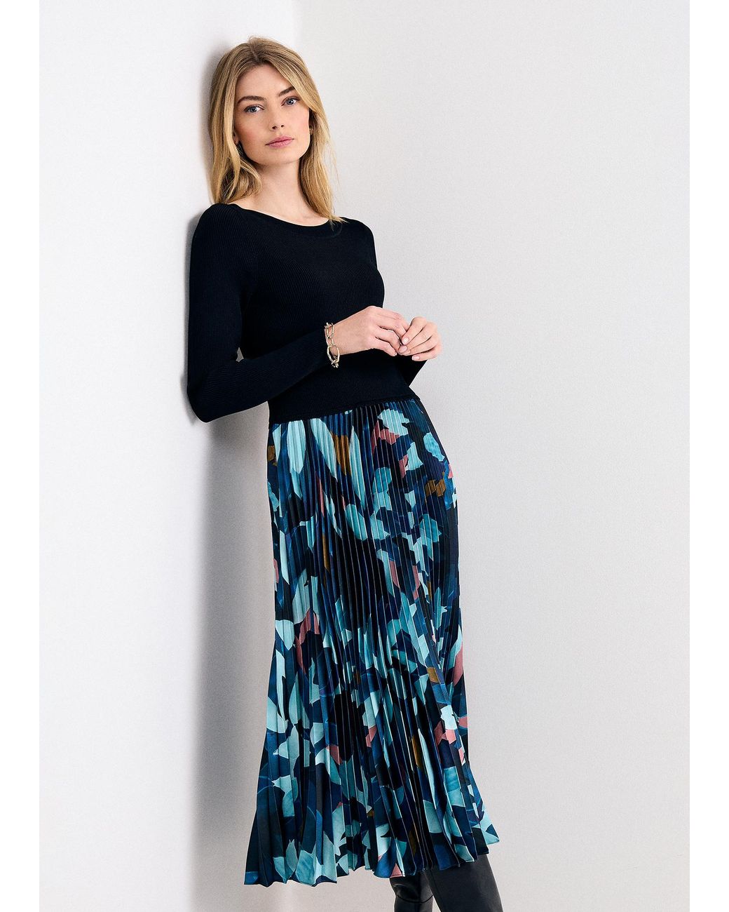 Phase Eight Blue Riley Knit Pattern Dress
