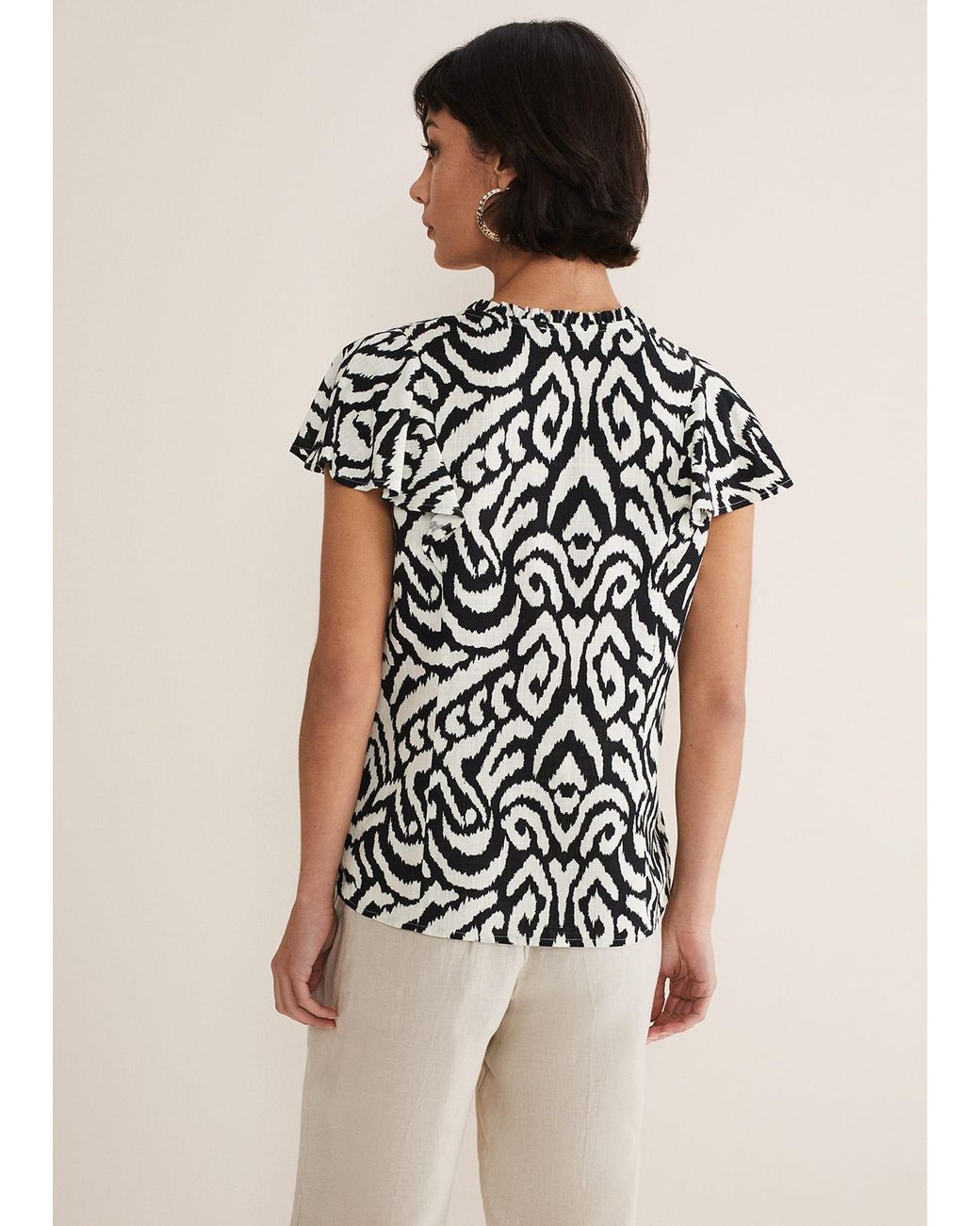 Phase Eight Natural Dalia Ikat Ruffle Top