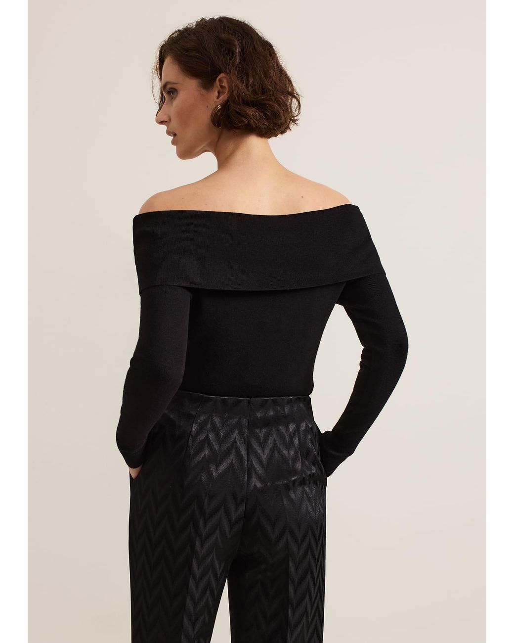 Phase Eight Black Nya Fine Knit Bardot Top