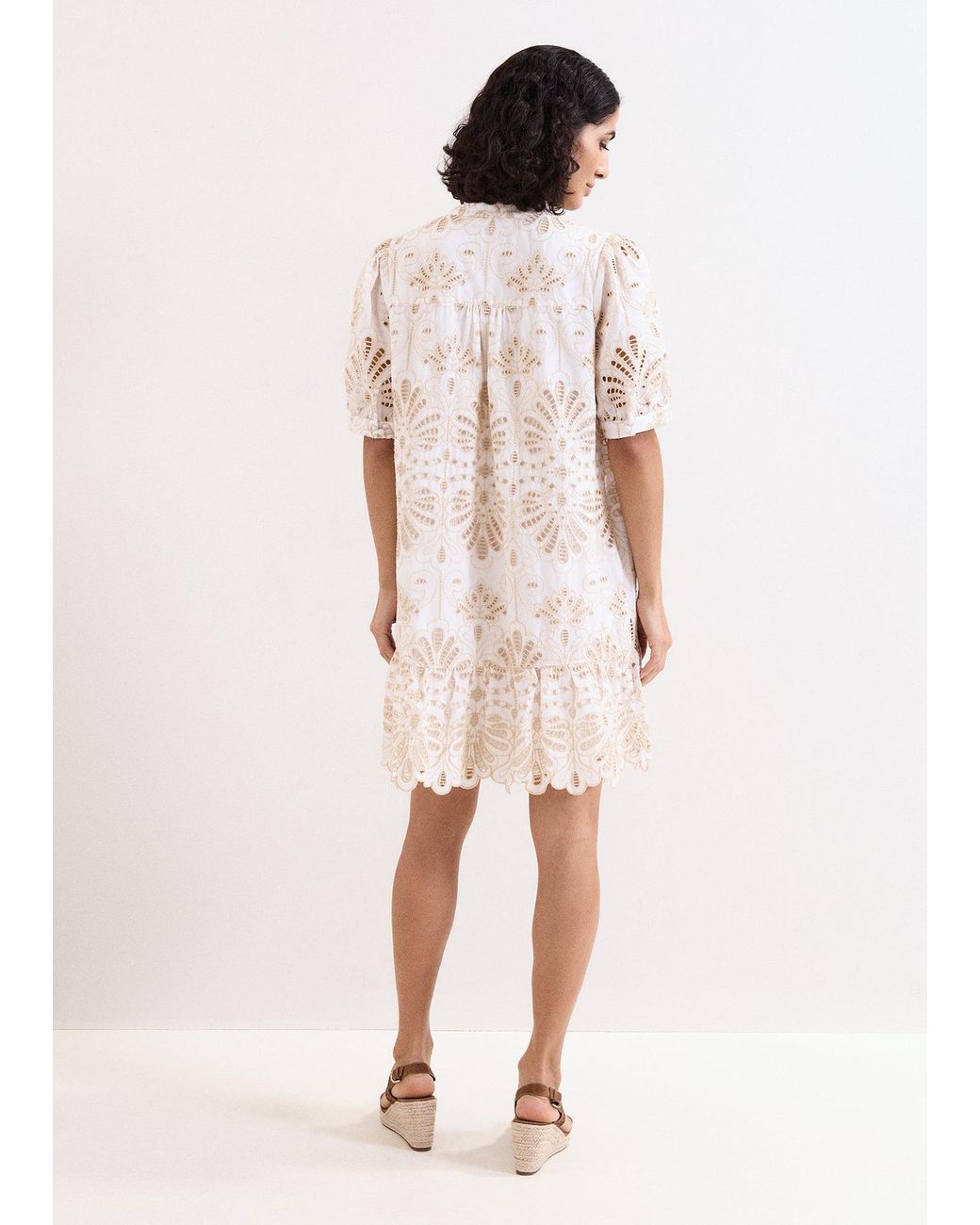 Phase Eight Natural Liliana Broderie Mini Dress