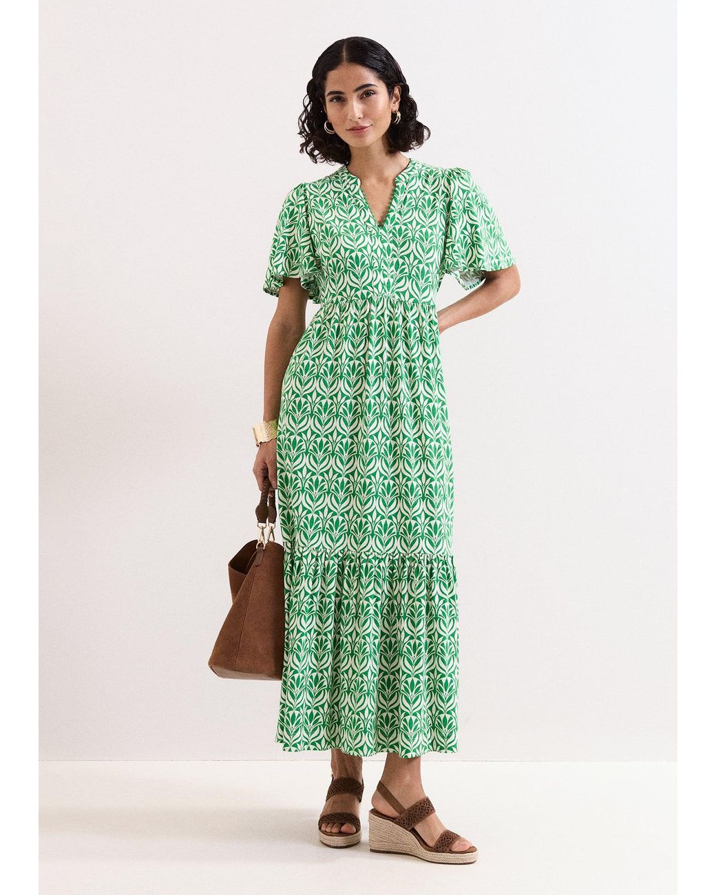 Phase Eight Green Shakira Printed Jersey Midiaxi Dress
