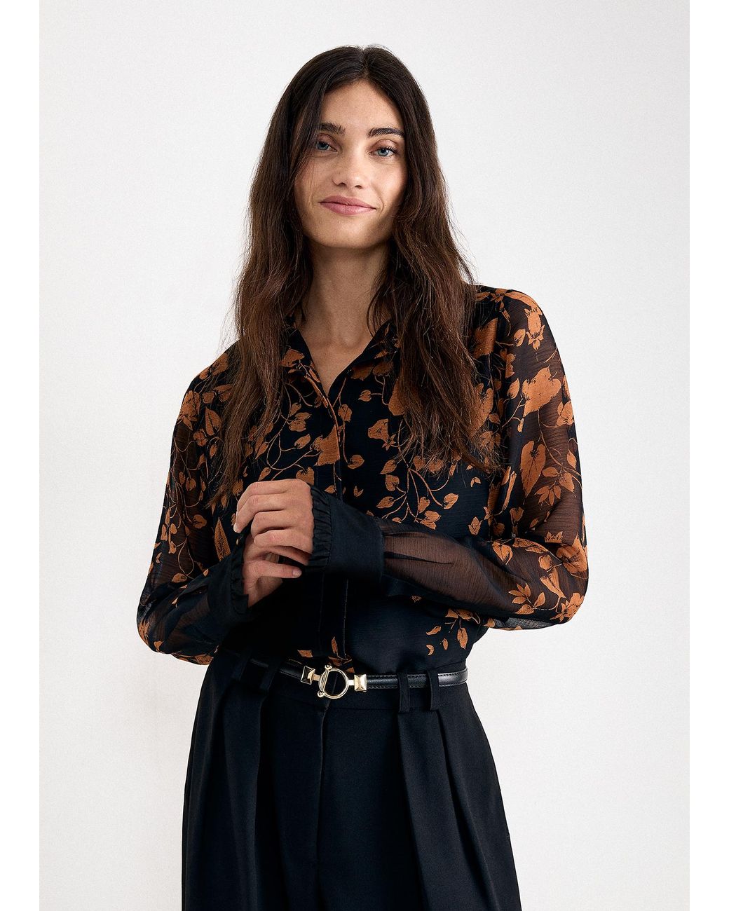 Phase Eight Black Clenence Printed Frill Shirt