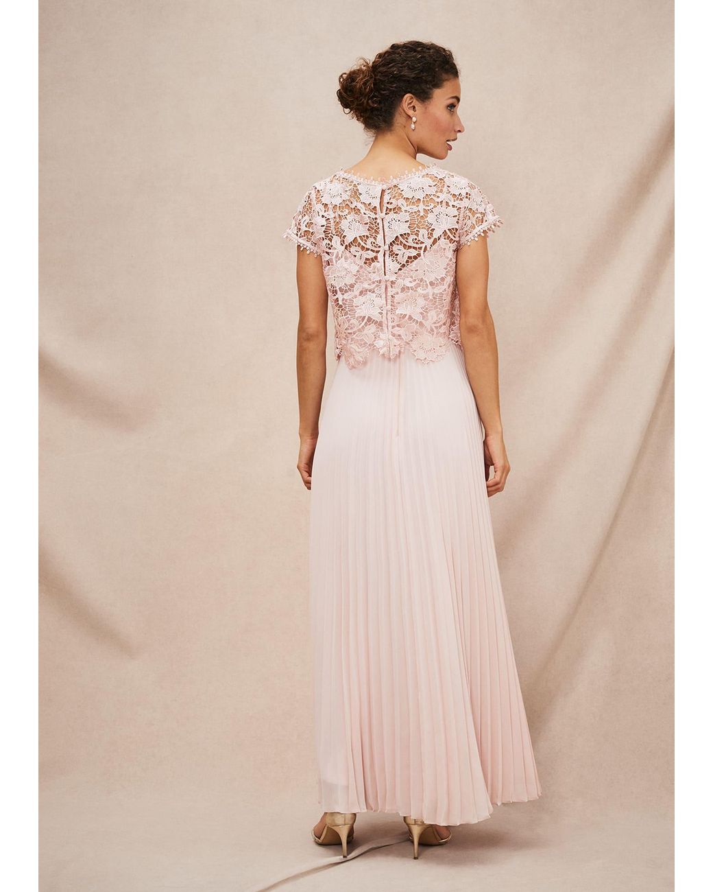 Phase Eight Natural Petite Michelle Lace Pleated Maxi Dress