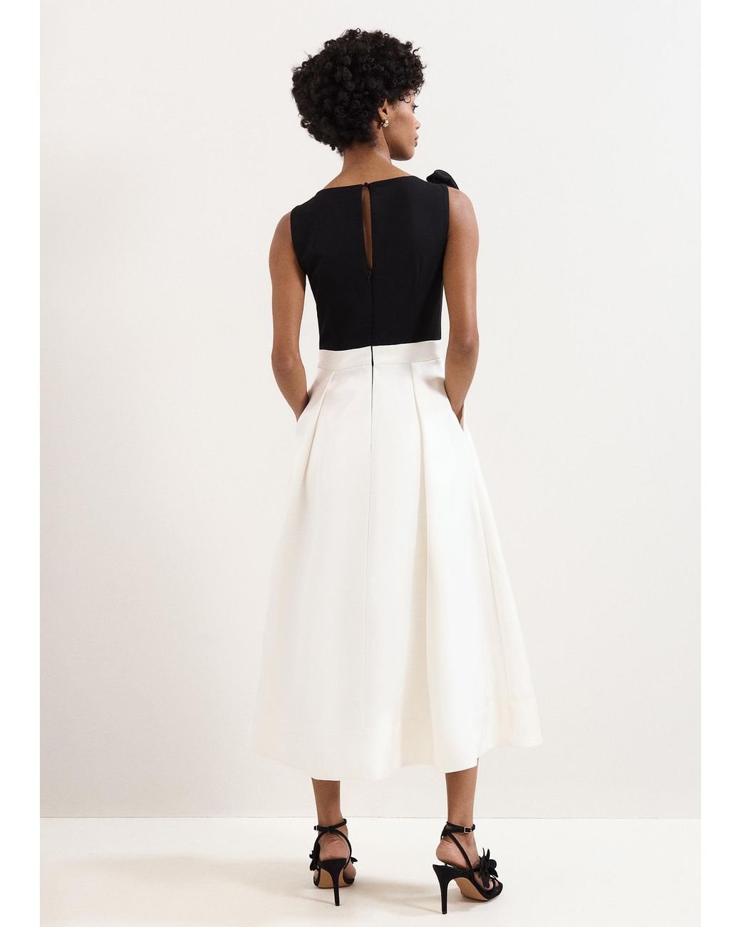 Phase Eight White Perla Satin Midi Dress