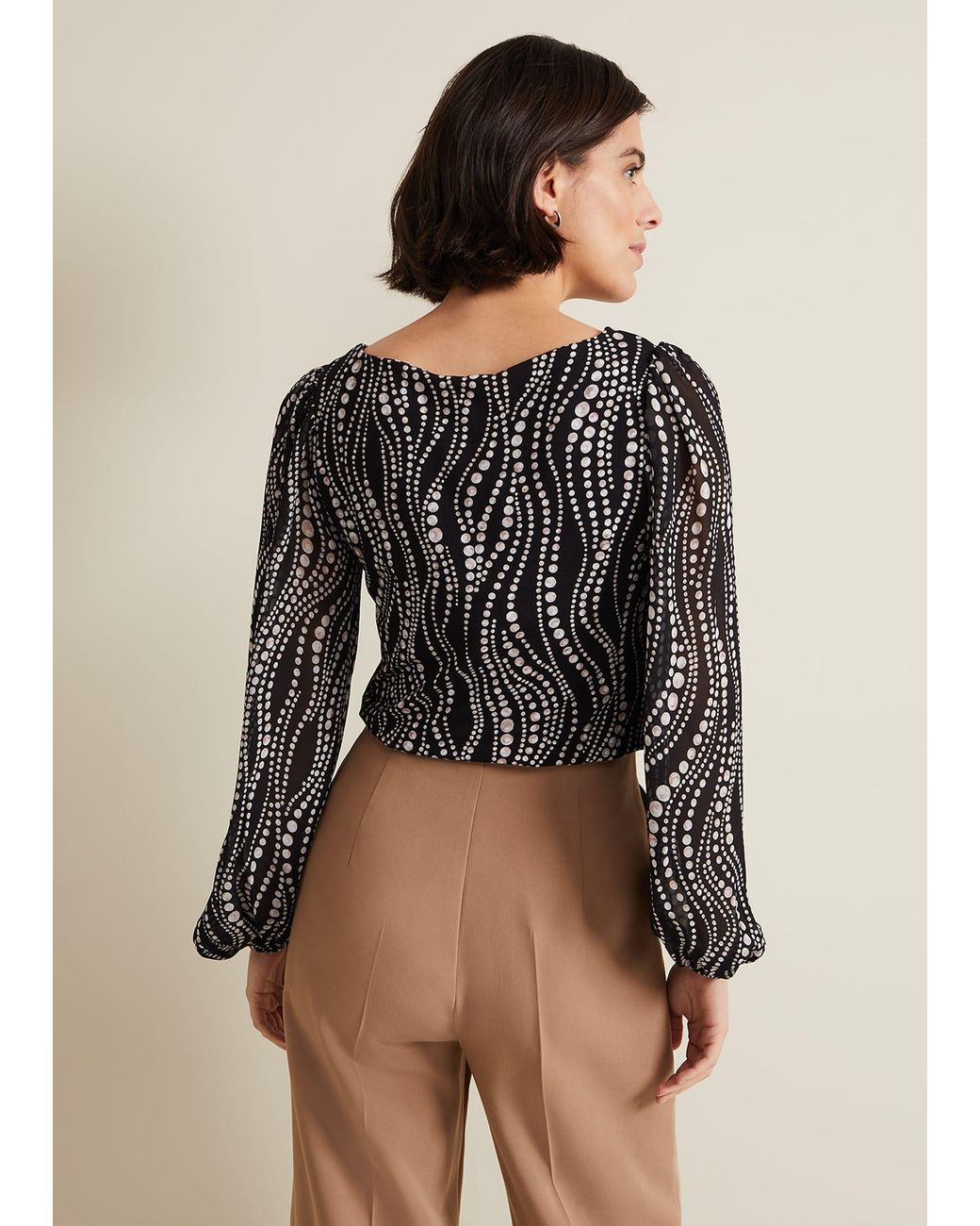 Phase Eight Brown Patricia Pearl Print Woven Mix Top