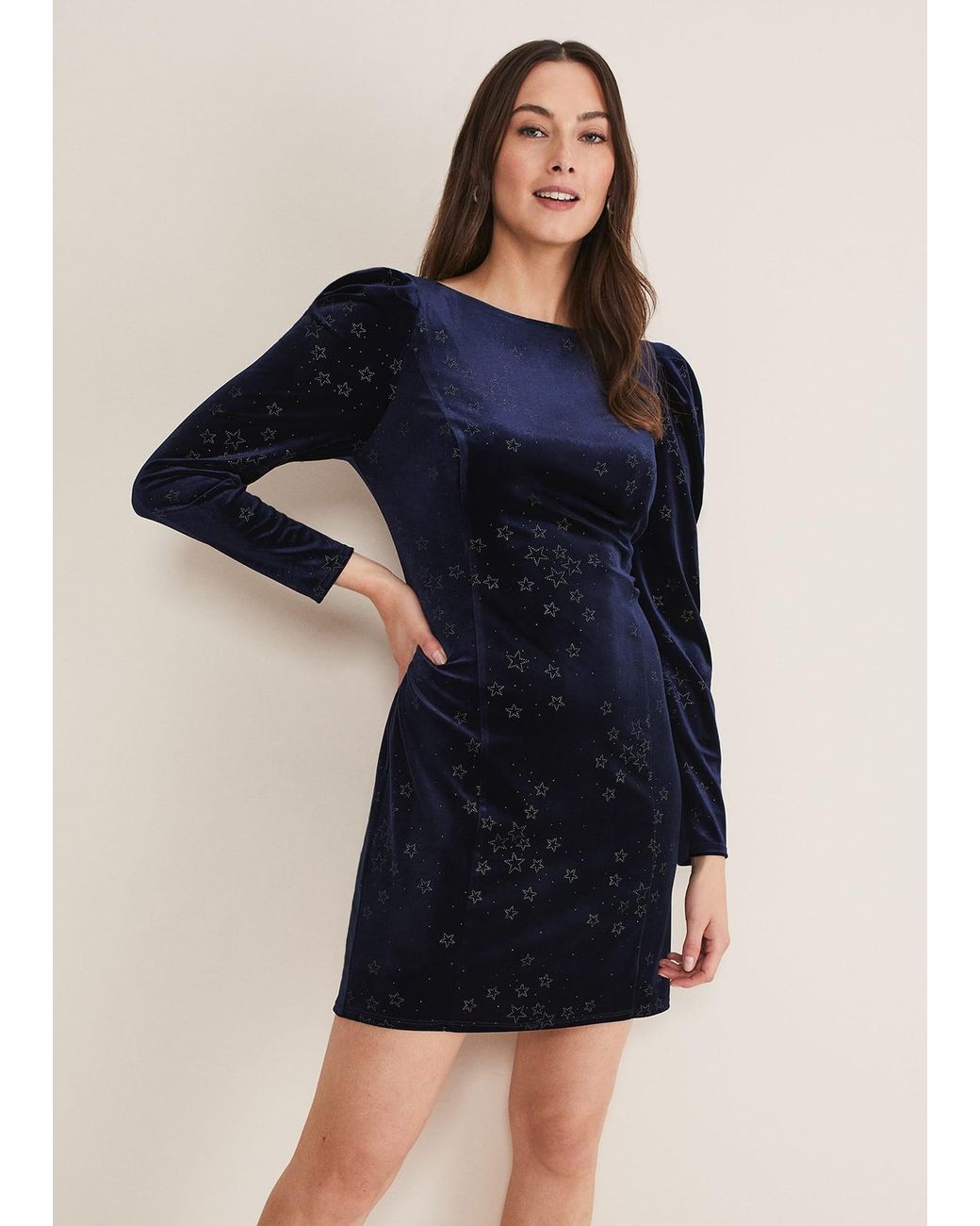 Phase Eight Blue Daria Velvet Star Dress