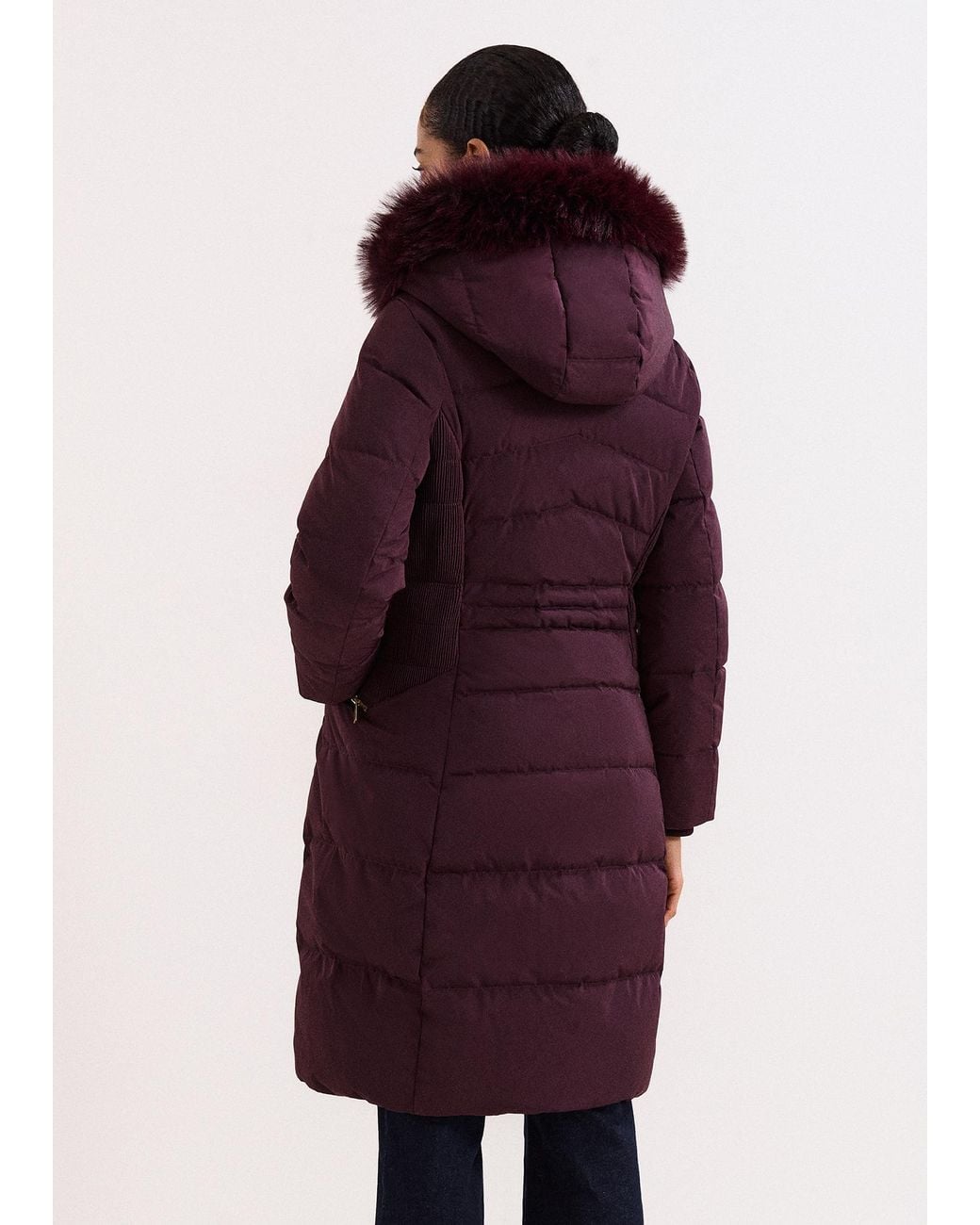 Phase Eight Purple Amber Fur Hood Puffer Coat